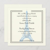 Paris mariage bleu Tour Eiffel invitation en ivoir (Devant / Derrière)