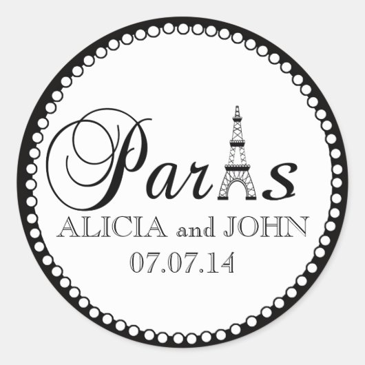 Paris Mariage Favor Câble Stickers Nom Date (Devant)