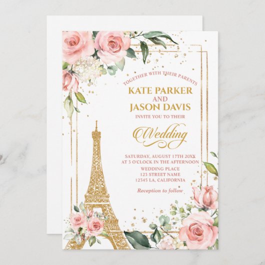 Paris Mariage Invitations Destination Tour Eiffel (Devant / Derrière)