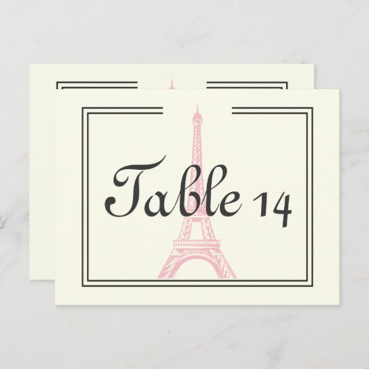 Paris mariage rose Tour Eiffel numéro de table d'i (Devant / Derrière)