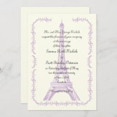 Paris mariage violet Tour Eiffel invitation en ivo (Devant / Derrière)