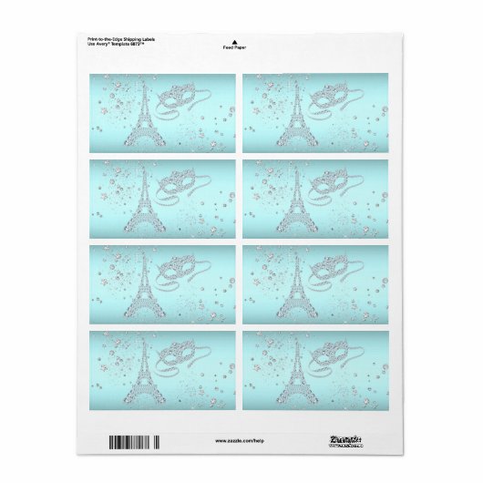 Paris Masquerade Party Waterfles Labels (Full Sheet)