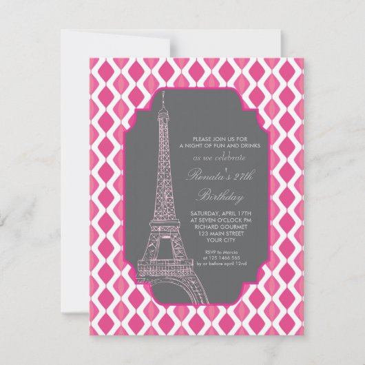 Paris Modern Pink Birthday Party Kaart (Voorkant)