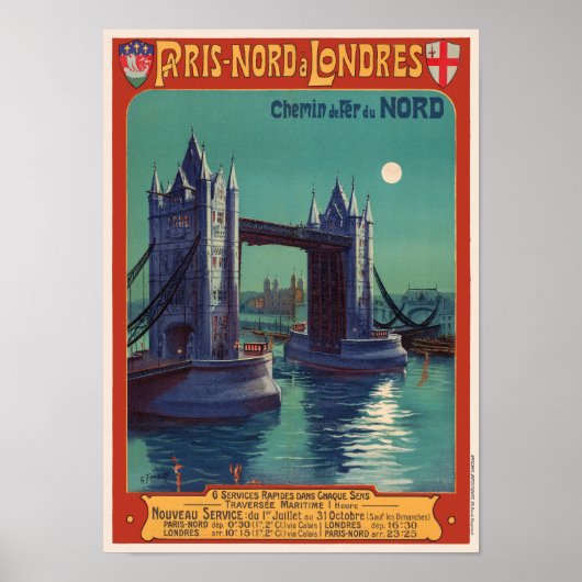Paris Nord à Londres Poster vintage 1900 (Devant)