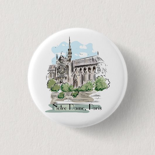 Paris Notre Dame Sketch Design Button (Voorkant)