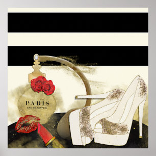 Paris Parfum Parfum Rozen Hoge Hakken & Lippenstif Poster