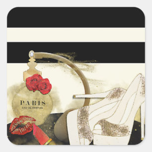 Paris Parfum Parfum Rozen Hoge Hakken & Lippenstif Vierkante Sticker