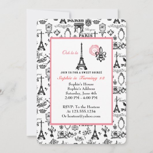 Paris Party White Invitation Kaart (Voorkant)