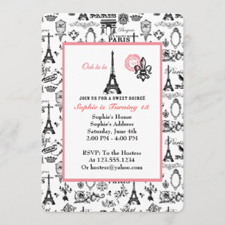 Paris Party White Invitation Kaart