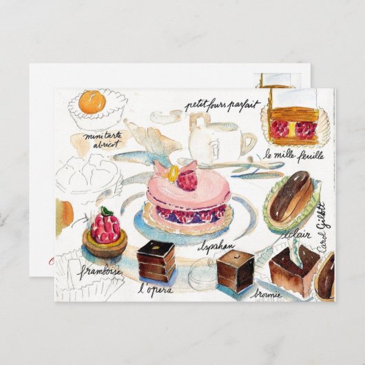 Paris Pastry Sketch waterverf Briefkaart (Voorkant / Achterkant)