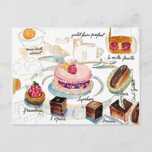 Paris Pastry Sketch waterverf Briefkaart (Voorkant)