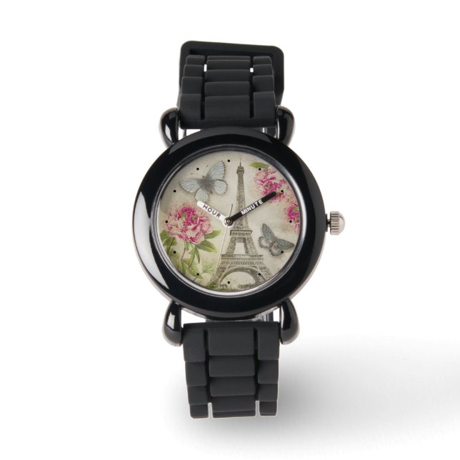  Paris Peonies Vlinders kijken Horloge (Voorkant)