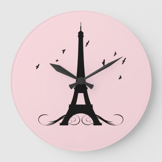 Paris Pink Eiffel Tower Grote Klok (Voorkant)