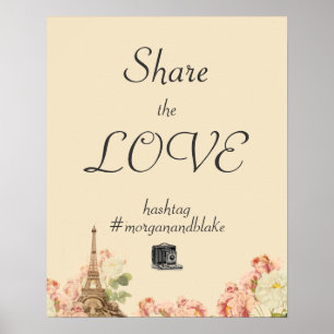 Paris Pink Rose  Romantic Hashtag Sign Poster