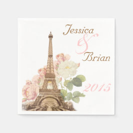 Paris Pink Rose  Romantic Wedding Napkins Servetten
