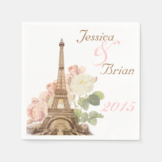 Paris Pink Rose  Romantic Wedding Napkins Servetten (Voorkant)
