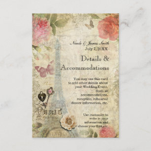 Paris Pink Roses Lock & Key Detail Card Informatiekaartje