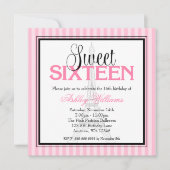Paris Pink Stripes Sweet 16 Birthday Invitations Kaart (Voorkant)