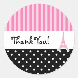 Paris Polka Dot & Roze Gestreepte Feeststicker Ronde Sticker