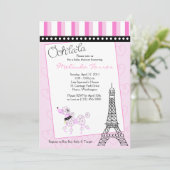 Paris Poodle 5x7 Baby shower rose Invitation (Debout devant)