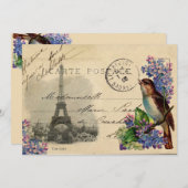 Paris Postcard Bird sur invitation Lilacs (Devant / Derrière)