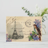 Paris Postcard Bird sur invitation Lilacs (Debout devant)