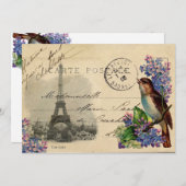 Paris Postcard Bird sur invitation Lilacs (Devant / Derrière)