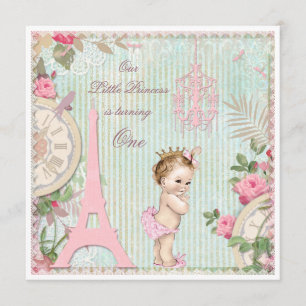  Paris Princess Shabby Chic 1e Verjaardag Kaart