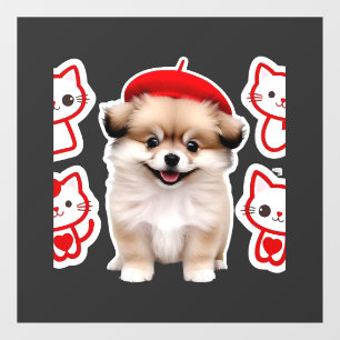 Paris Pup & Kitty Crew � Schattige Baret Hond en K Raamsticker