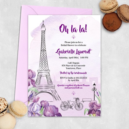 Paris Purple Iris French Bridal Show Invitation