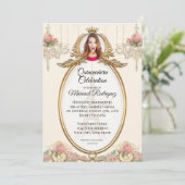 Paris Quinceañera Blush Gold w Chandelier Kaart (Staand voorkant)