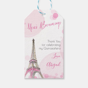 Paris Quinceanera Pink Eiffel Tower Hartelijk dank Cadeaulabel