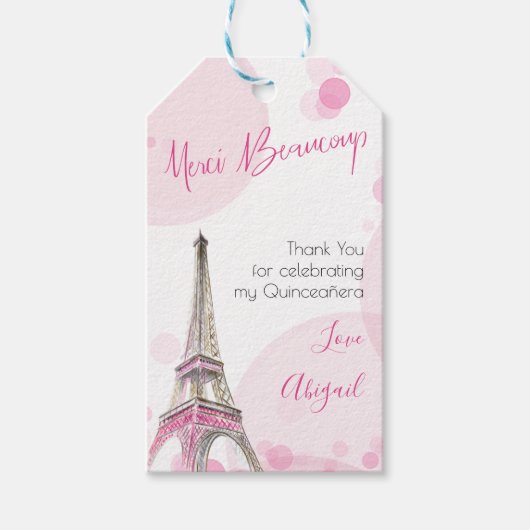 Paris Quinceanera Roze Eiffeltoren Dank u Cadeaulabel (Voorkant)