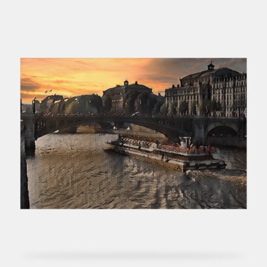 Paris River Wall Art Cityscape Sunset Scene (Recto)