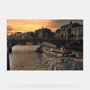 Paris Rivier Muurkunst Stadsgezicht Zonsondergang Acryl Bord