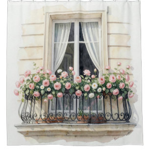 Paris Roos Balkon Aquarel Douchegordijn
