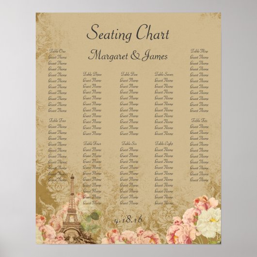 Paris Rose Tan Vintage Tableau de siège romantique (Devant)