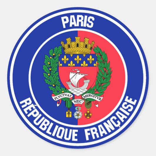 Paris Round Emblem Ronde Sticker (Voorkant)
