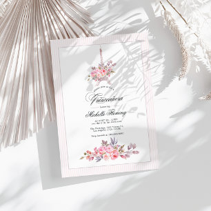 Paris Roze Bloemige Quinceañera Foto Kaart