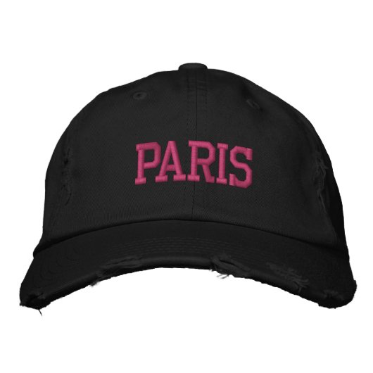 PARIS roze borduurwerk zwart stijl Geborduurde Pet (Voorkant)