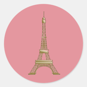 Paris Roze & Goud Eiffeltoren Ronde Sticker