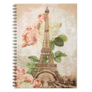 Paris Roze Roos Vintage Romantisch Spiraal Noteboo Notitieboek