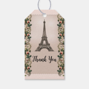Paris Roze Roos Wijnstokken Eiffeltoren Elegant Cadeaulabel