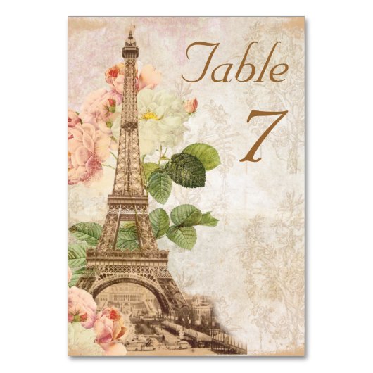 Paris Roze Rose  Romantische Tafel Kaart (Voorkant)