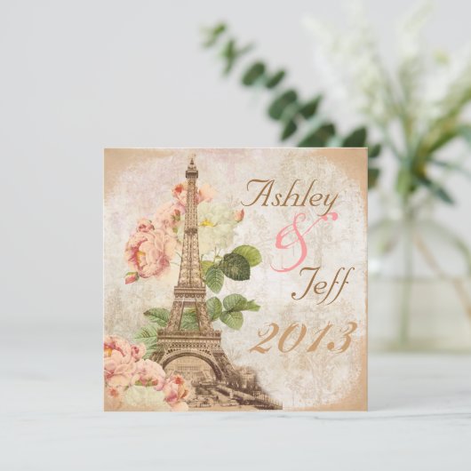 Paris roze roze romantische bruiloft kaart (Staand voorkant)