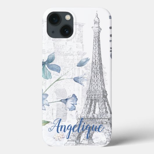 Paris Scene and Blue Flowers Custom Case-Mate iPhone Case (Achterkant)