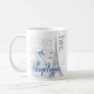 Paris Scene and Blue Flowers Custom Koffiemok