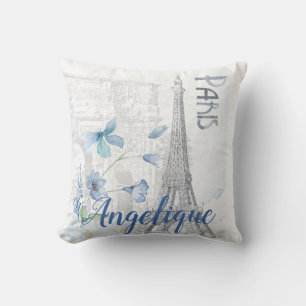 Paris Scene and Blue Flowers Custom Kussen