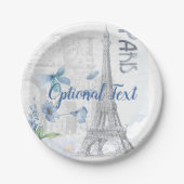 Paris Scene and Blue Flowers Custom Papieren Bordje (Voorkant)