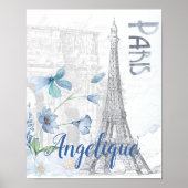 Paris Scene and Blue Flowers Custom Poster (Voorkant)
